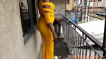 Mom Pretends to Sweep the Balcony but ended up Fucking our Neighbors Husband who has a Monster Cock